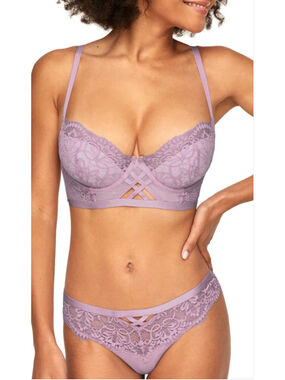 Adore Me Diara Lace Bra Panty Set 34B Medium Mauve Lingerie NWT
